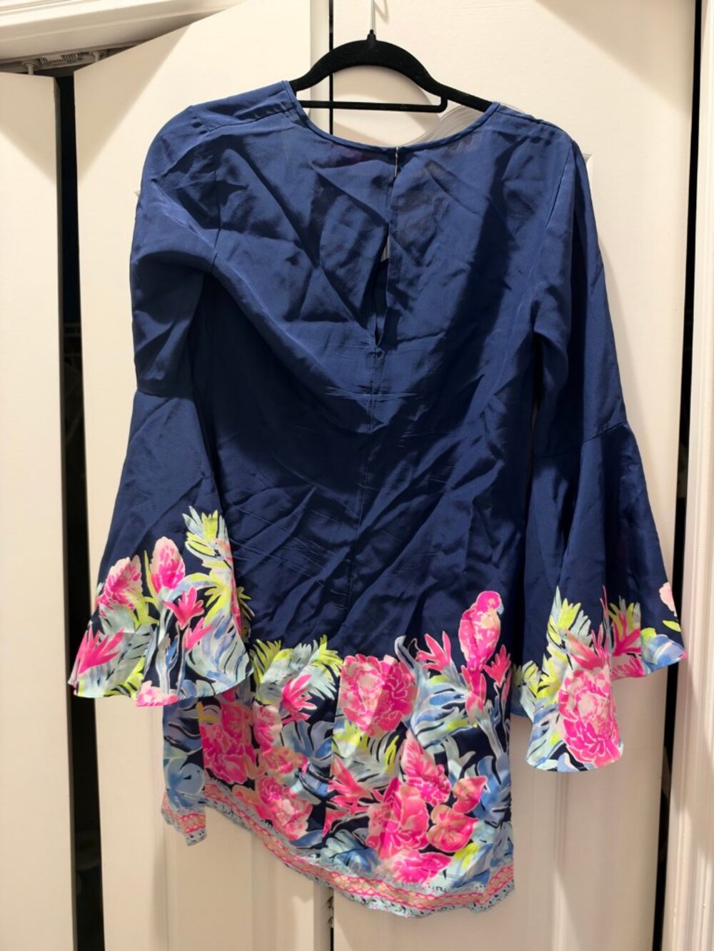 Lilly Pulitzer Tunic Dress — Navy Tropical Floral, Bell Sleeves, Size 0